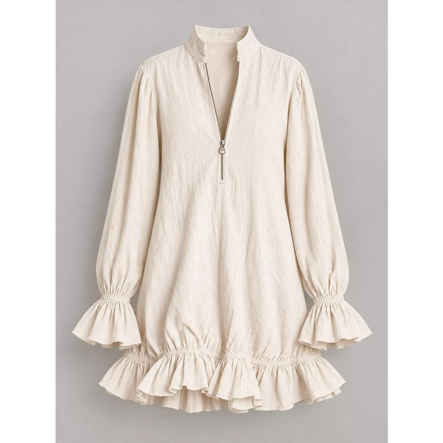 Zipper-Front Ruffle Hem Mini Dress Apparel and Accessories