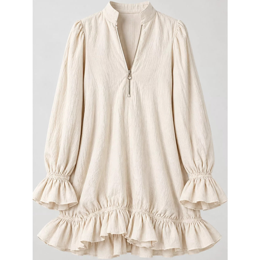 Zipper-Front Ruffle Hem Mini Dress Apparel and Accessories