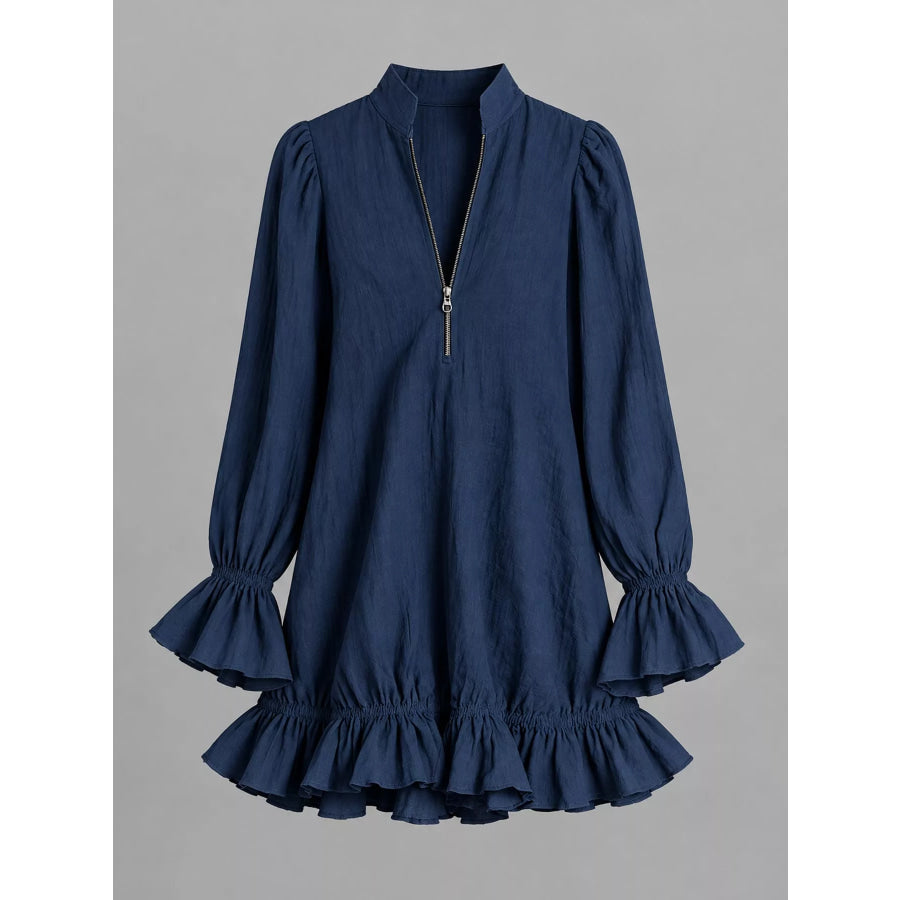 Zipper-Front Ruffle Hem Mini Dress Apparel and Accessories