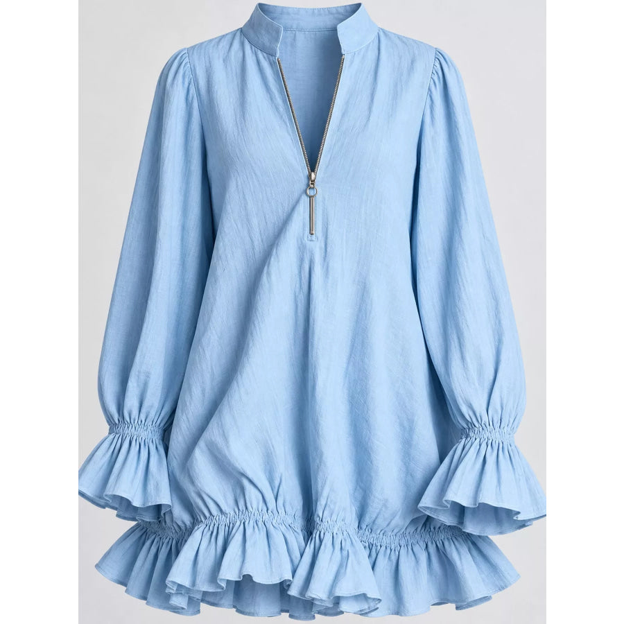 Zipper-Front Ruffle Hem Mini Dress Apparel and Accessories