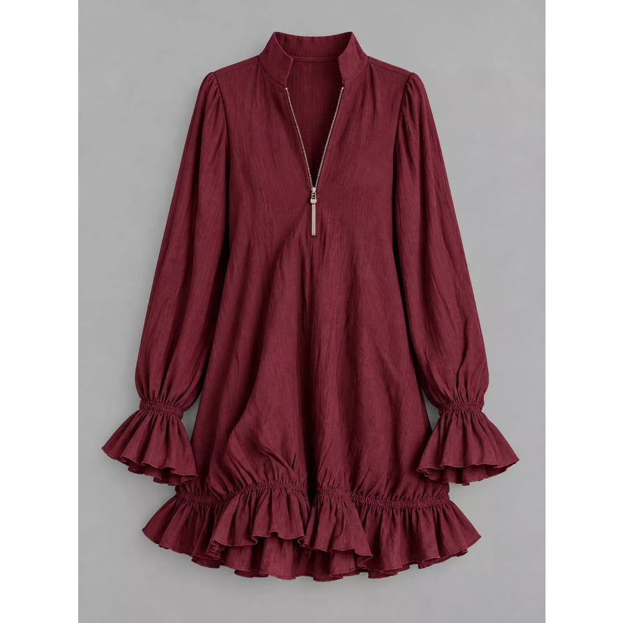 Zipper-Front Ruffle Hem Mini Dress Apparel and Accessories