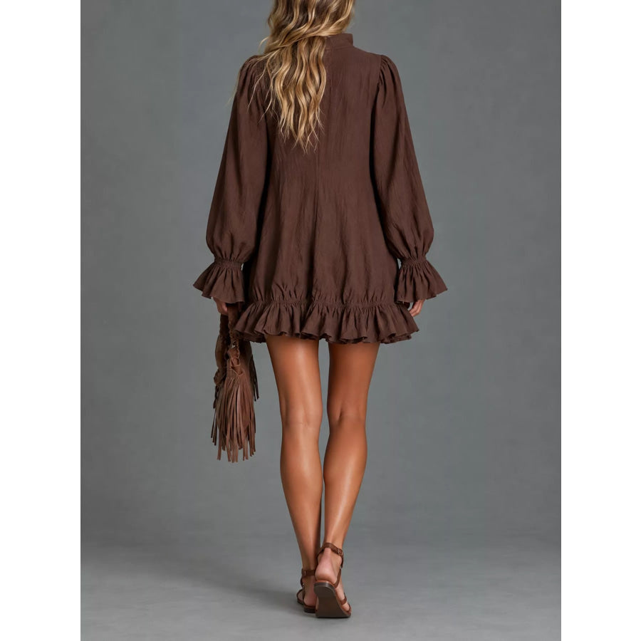 Zipper-Front Ruffle Hem Mini Dress Apparel and Accessories