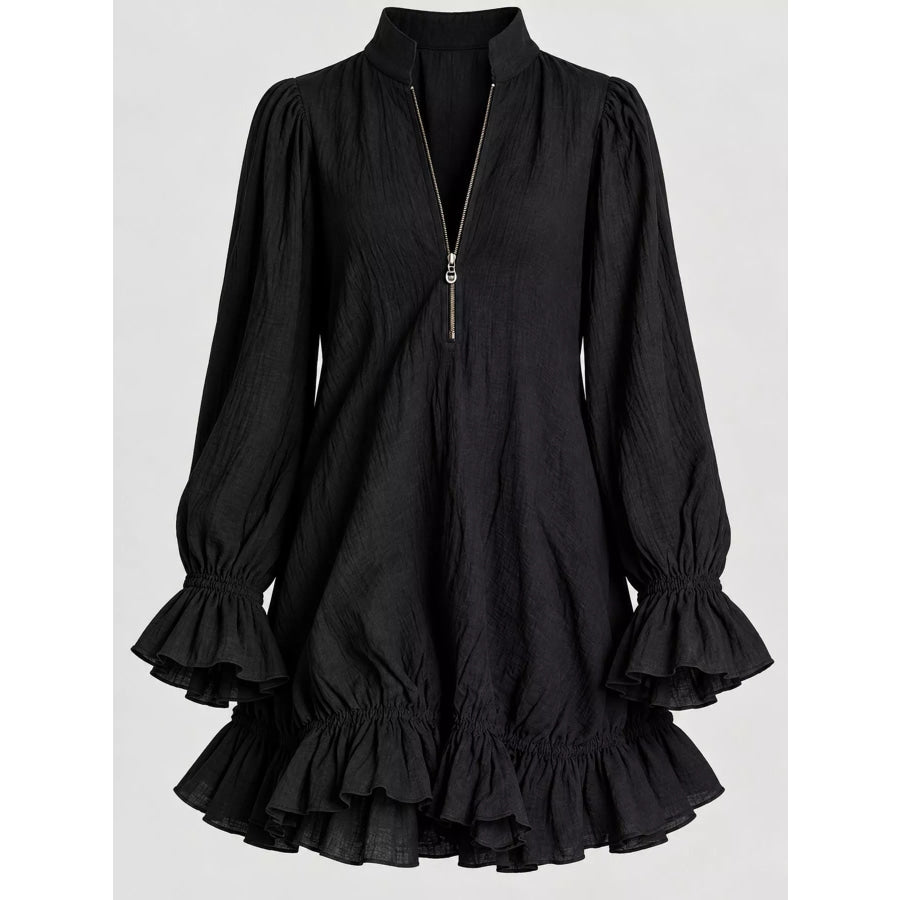 Zipper-Front Ruffle Hem Mini Dress Apparel and Accessories