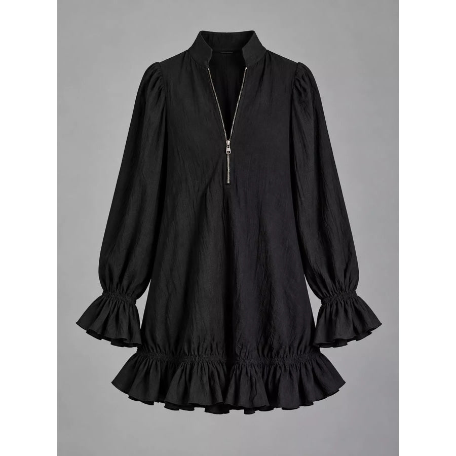 Zipper-Front Ruffle Hem Mini Dress Apparel and Accessories