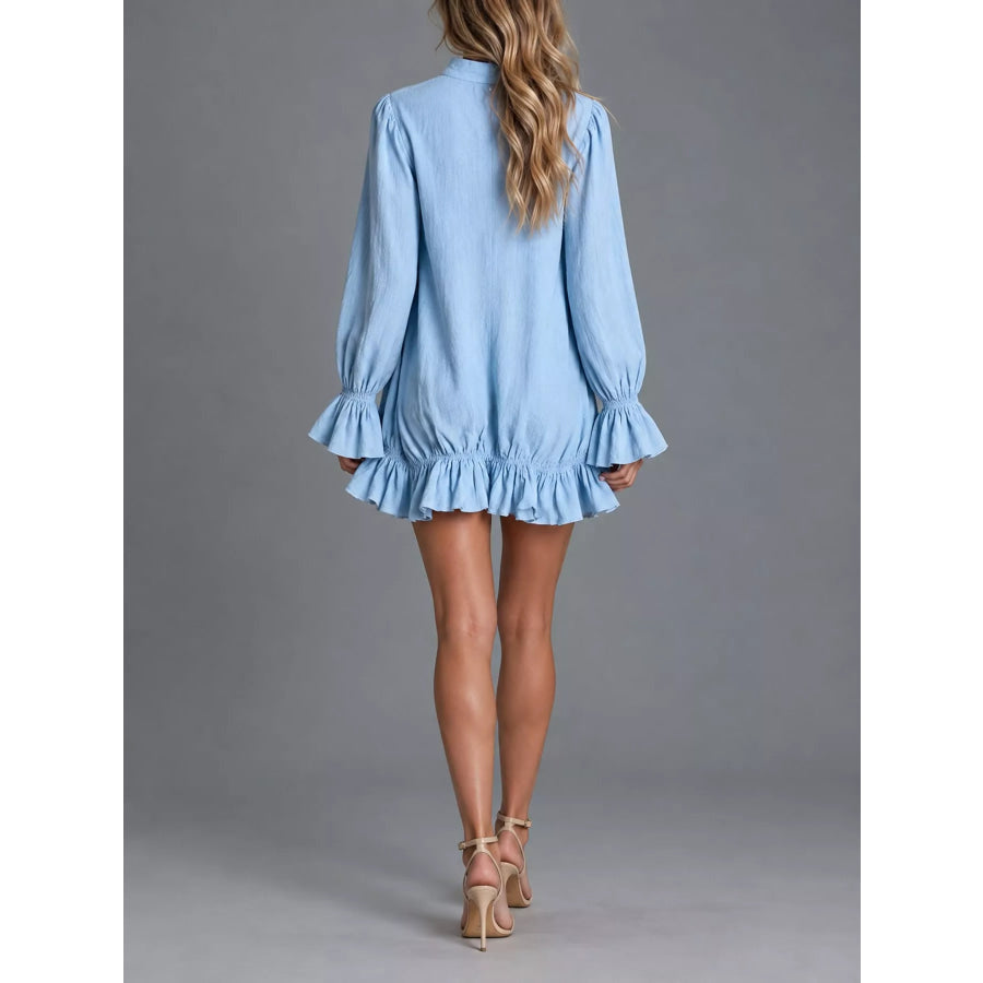 Zipper-Front Ruffle Hem Mini Dress Apparel and Accessories