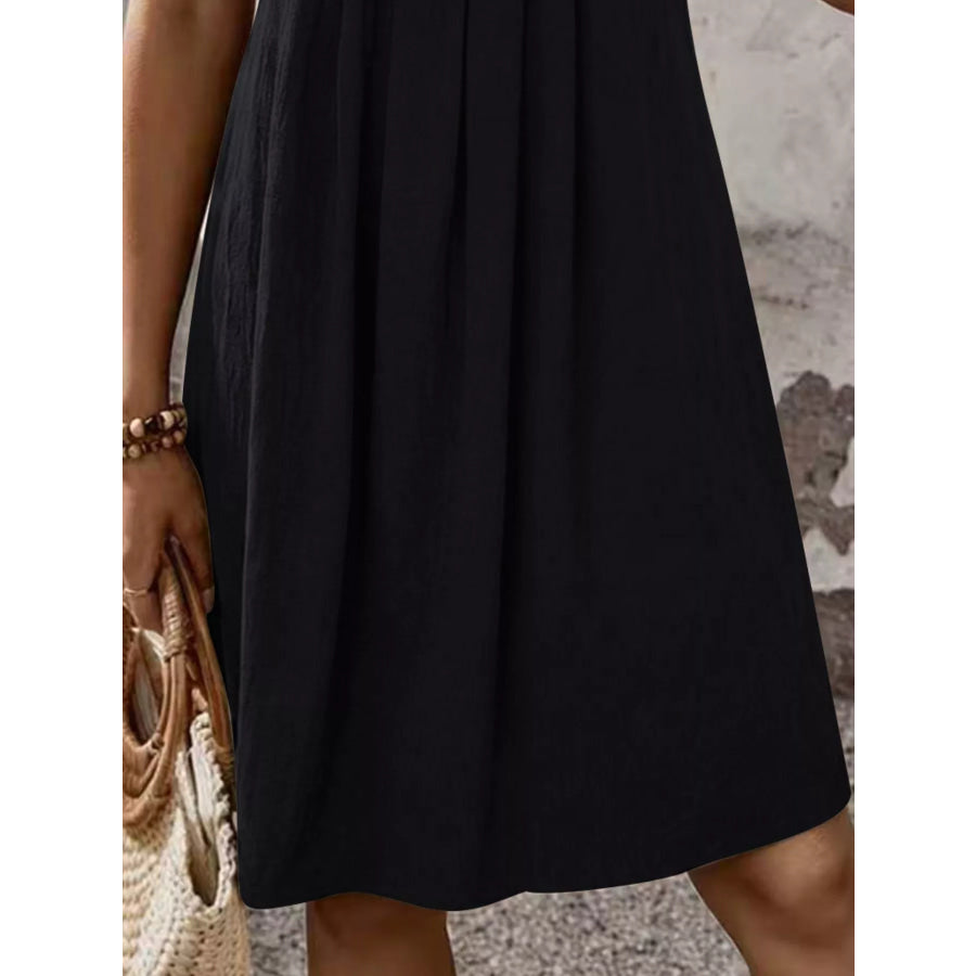 Zipper-Front Short Sleeve A-Line Dress Apparel and Accessories