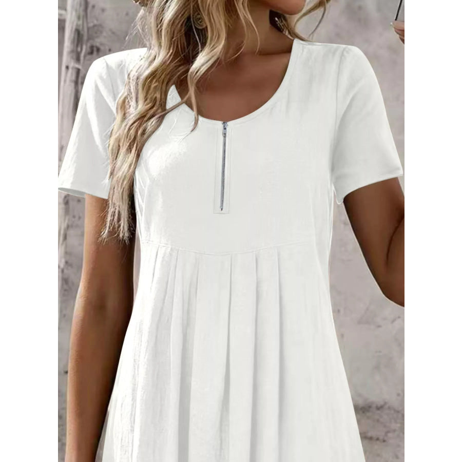 Zipper-Front Short Sleeve A-Line Dress Apparel and Accessories