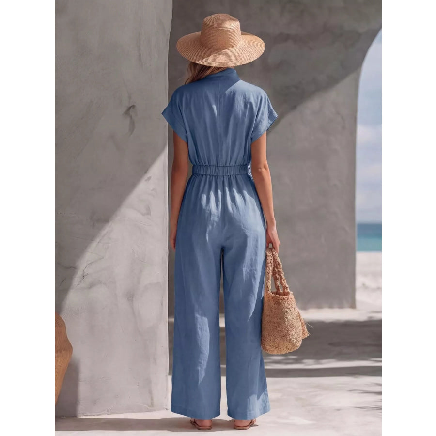 Zipper Front Wide Leg Jumpsuit Apparel and Accessories