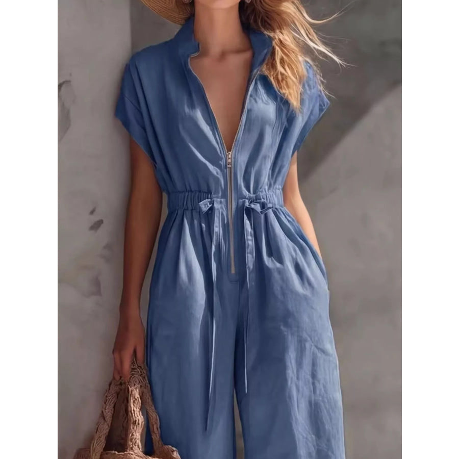 Zipper Front Wide Leg Jumpsuit Apparel and Accessories