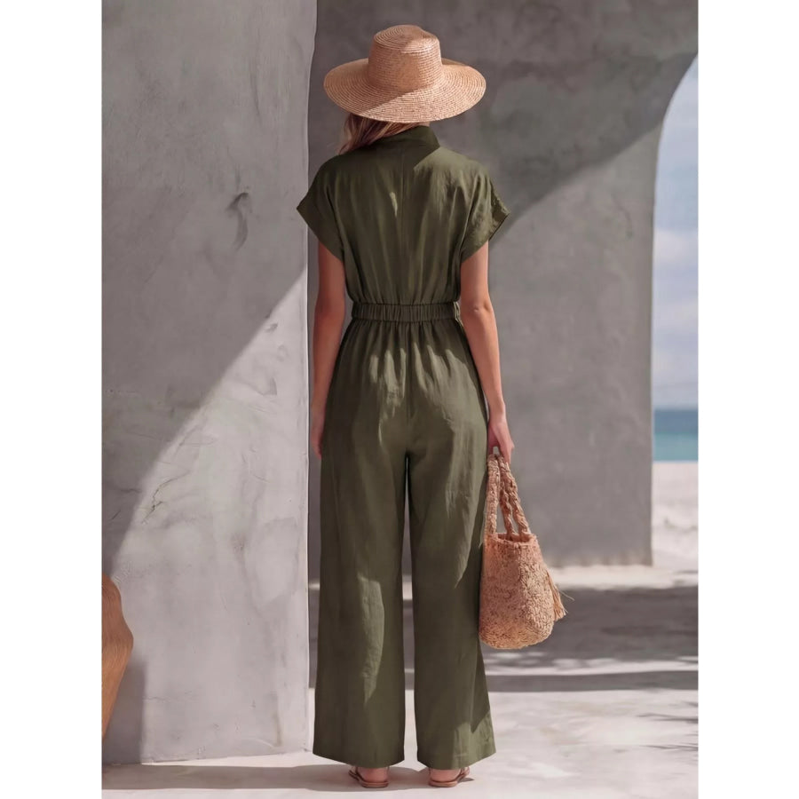 Zipper Front Wide Leg Jumpsuit Apparel and Accessories