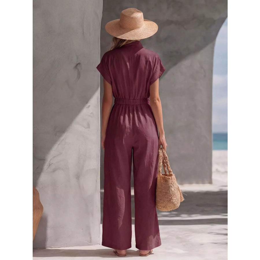 Zipper Front Wide Leg Jumpsuit Apparel and Accessories