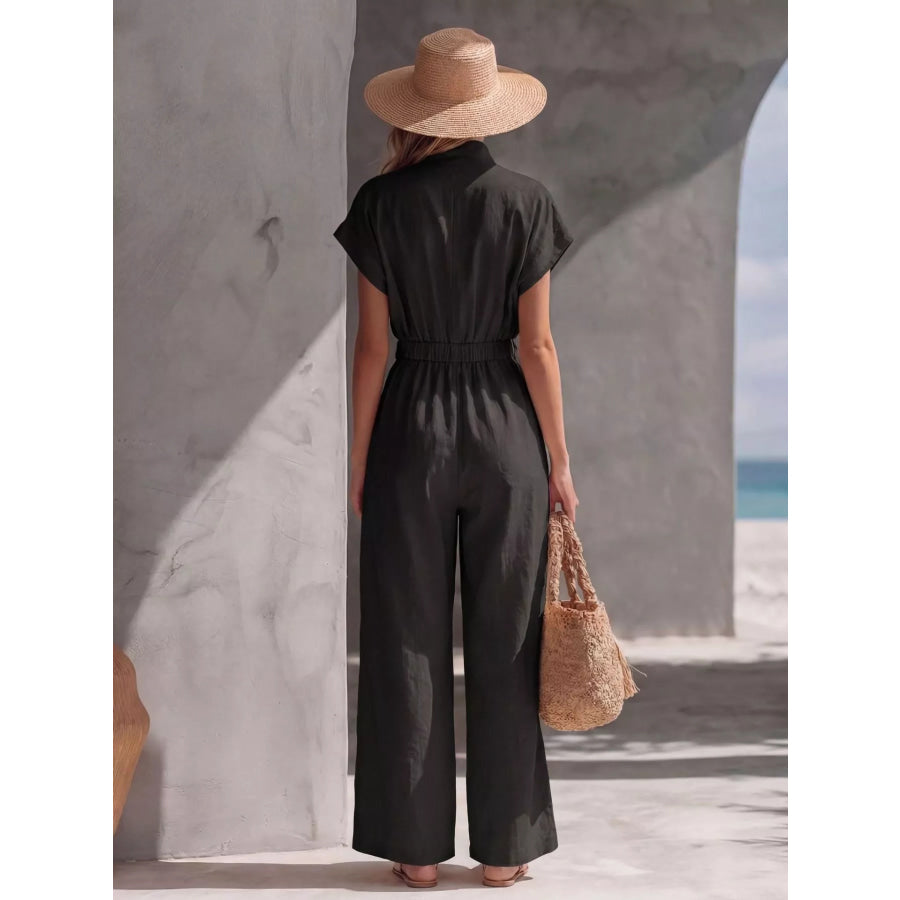 Zipper Front Wide Leg Jumpsuit Apparel and Accessories