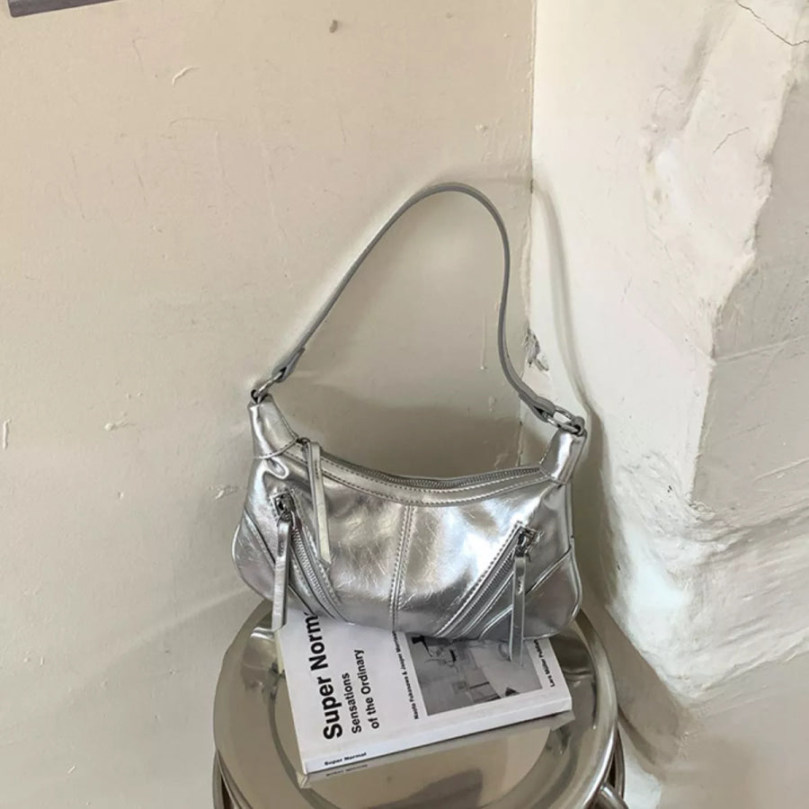 Zipper Shoulder Bag Silver / onesize Apparel and Accessories