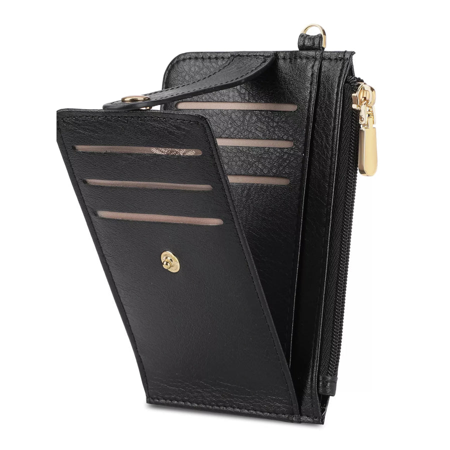 Zippered Leather Card Holder Wallet Black / ONESIZE Apparel and Accessories