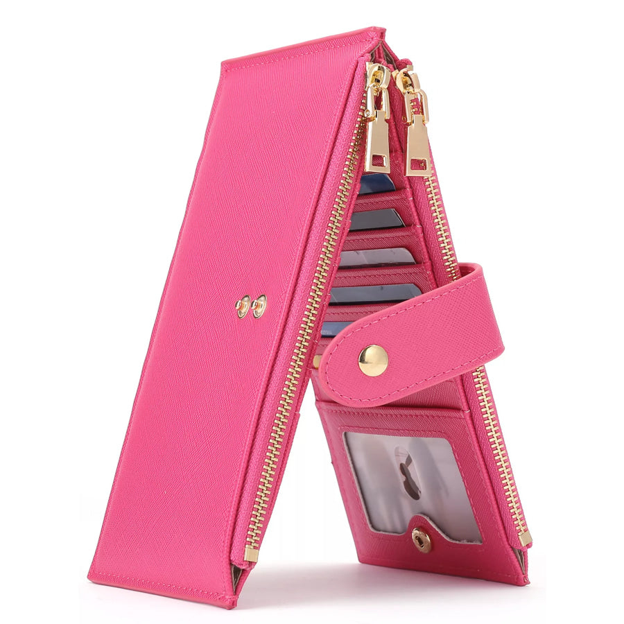 Zippered Long Wallet Hot Pink / ONESIZE Apparel and Accessories