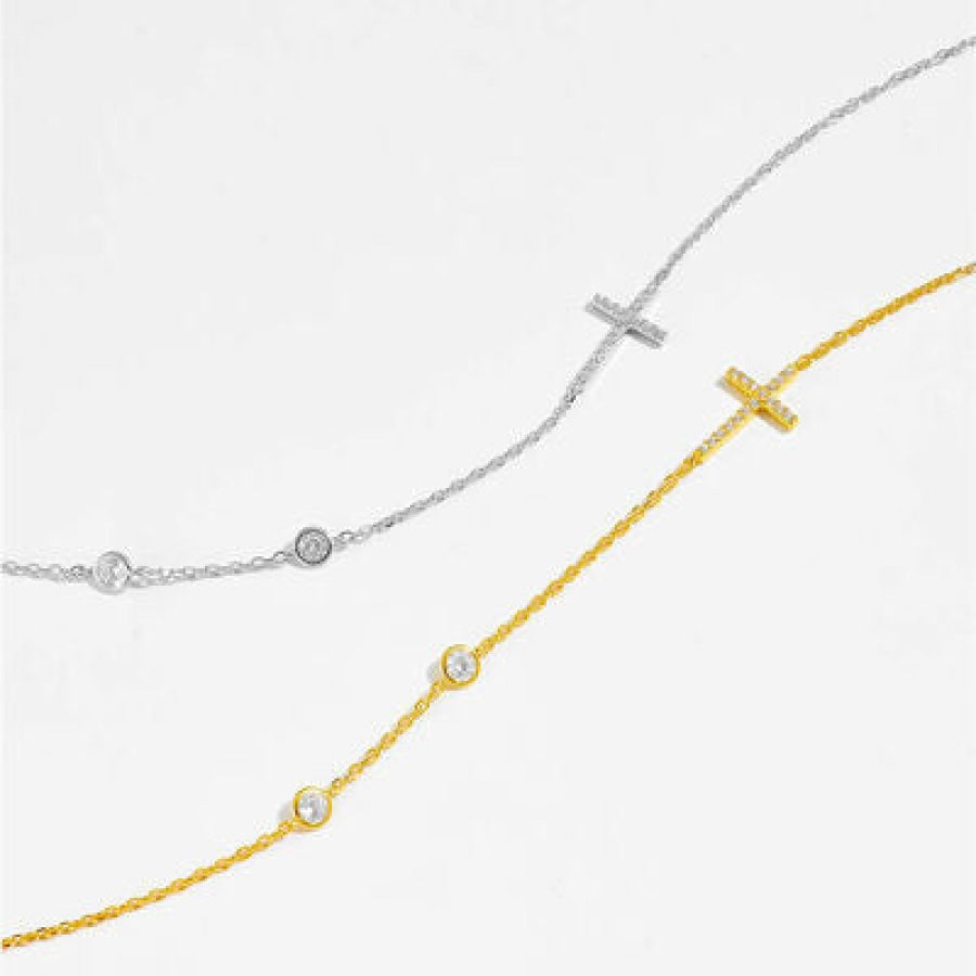 Zircon 925 Sterling Silver Cross Necklace Apparel and Accessories