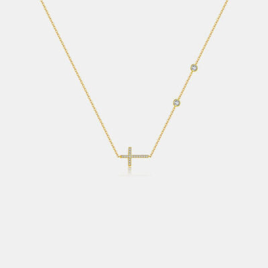 Zircon 925 Sterling Silver Cross Necklace Gold / One Size Apparel and Accessories