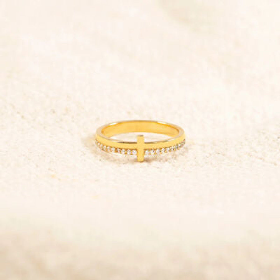 Zircon 925 Sterling Silver Cross Ring Gold / 5 Apparel and Accessories