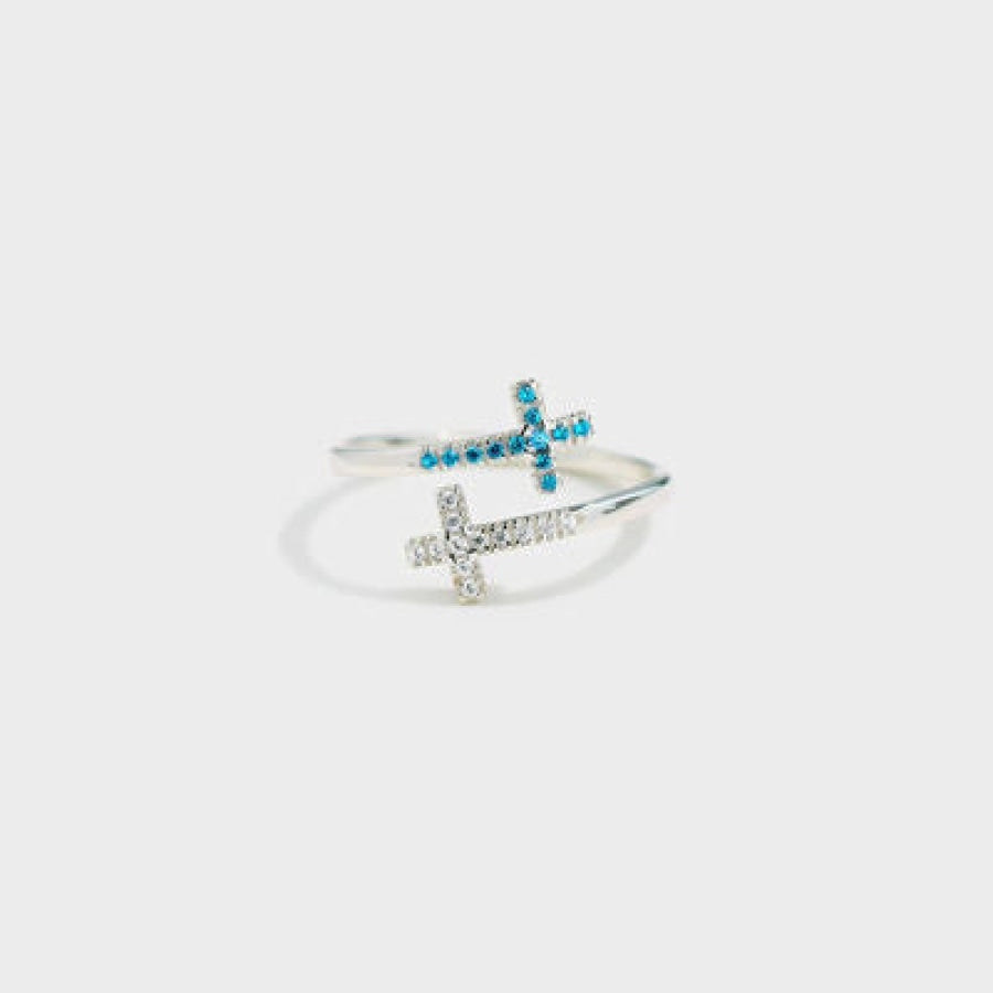 Zircon 925 Sterling Silver Double Cross Bypass Ring Silver / 7 Apparel and Accessories