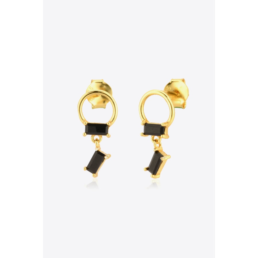 Zircon 925 Sterling Silver Drop Earrings Gold/Black / One Size