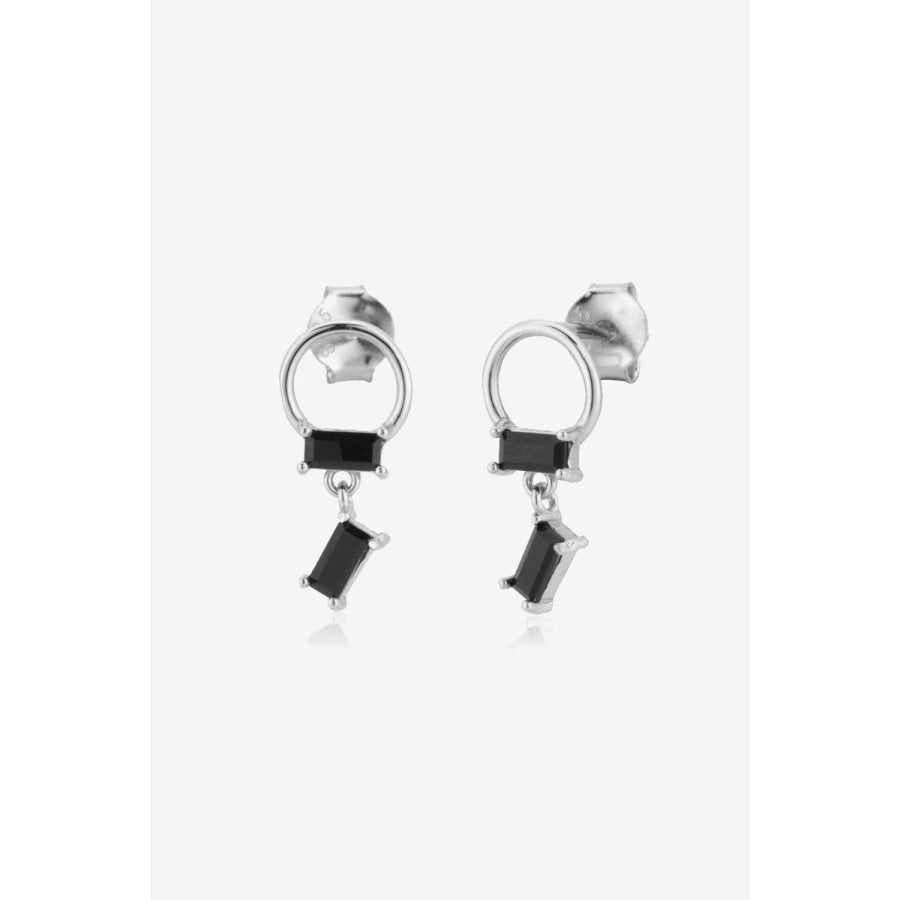 Zircon 925 Sterling Silver Drop Earrings Silver/Black / One Size