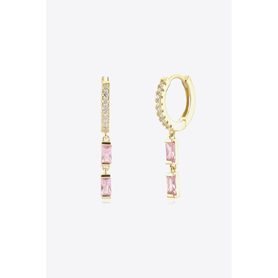 Zircon 925 Sterling Silver Drop Huggie Earrings Gold/Pink / One Size