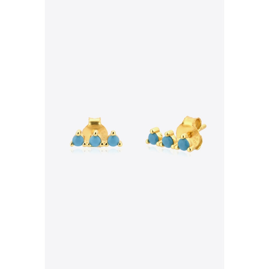 Zircon 925 Sterling Silver Earrings Gold/Blue / One Size