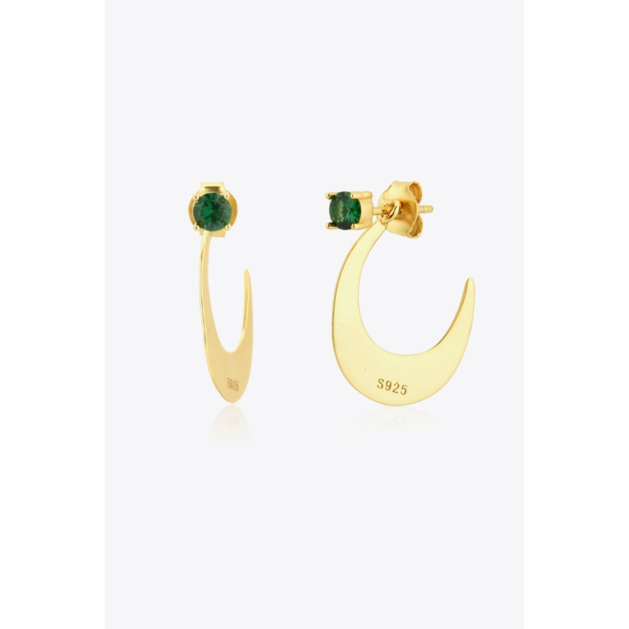 Zircon 925 Sterling Silver Earrings Gold/Green / One Size