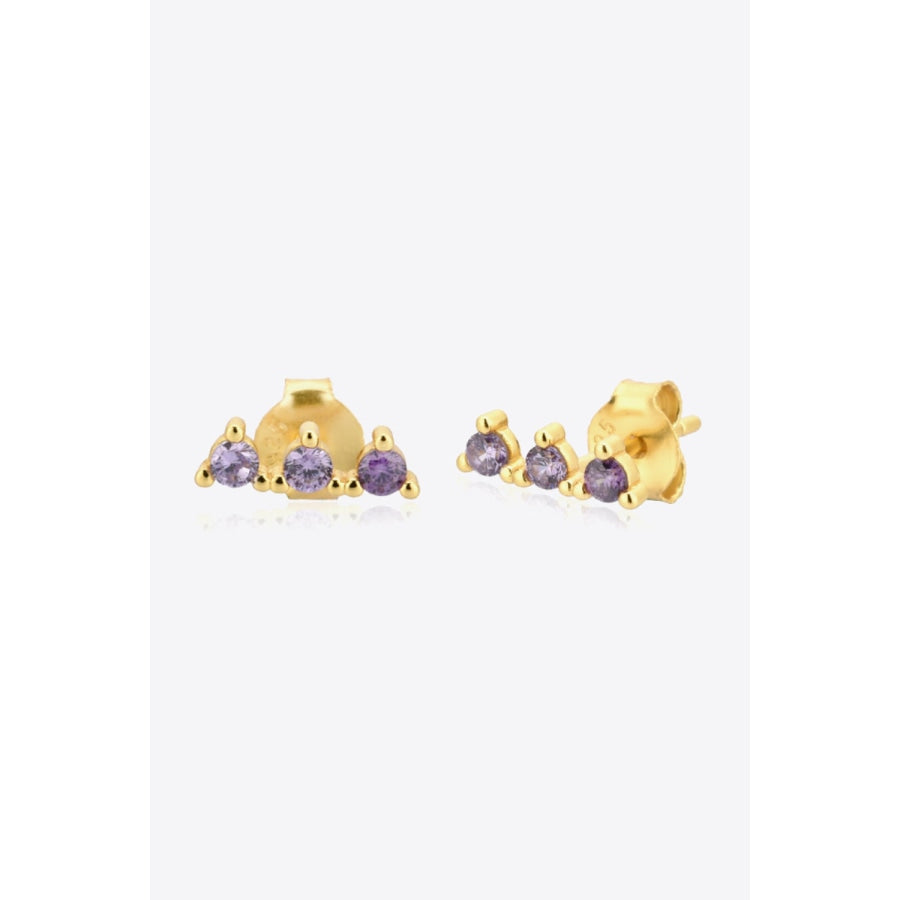 Zircon 925 Sterling Silver Earrings Gold/Purple / One Size