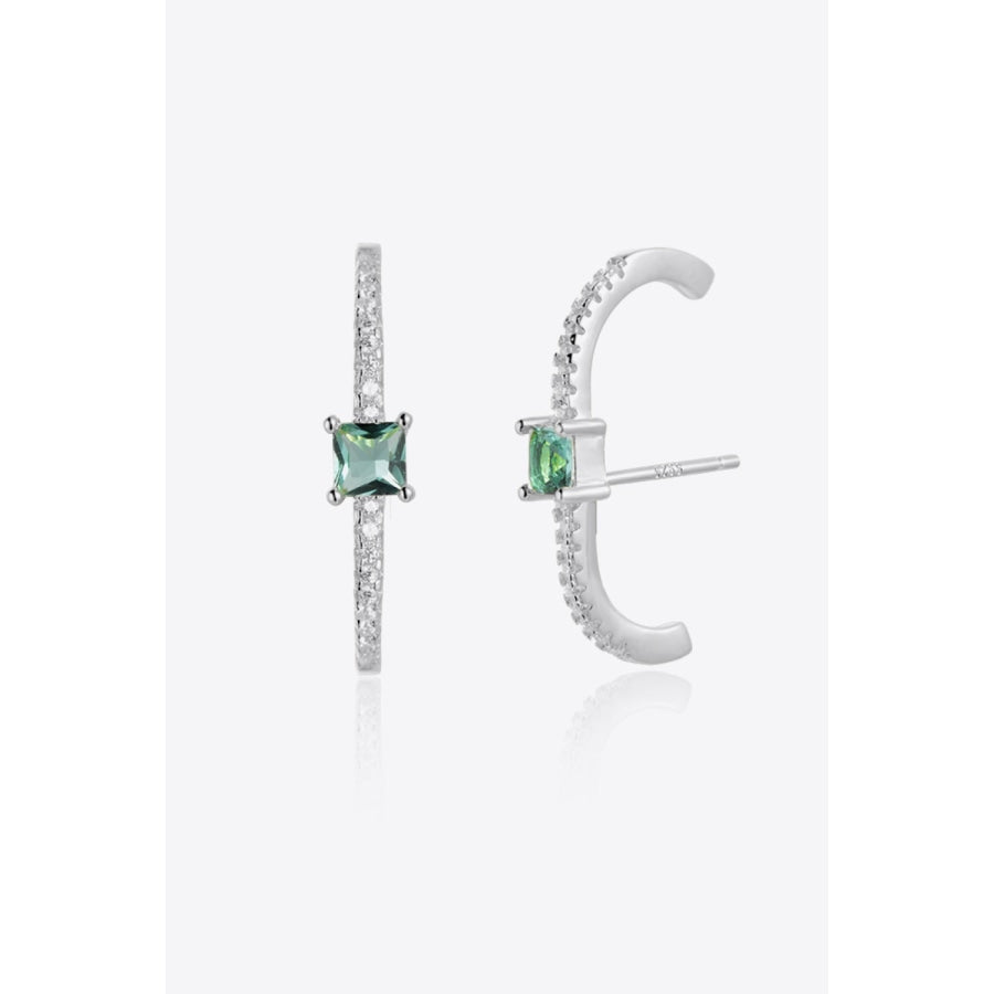 Zircon 925 Sterling Silver Earrings Silver/Green / One Size