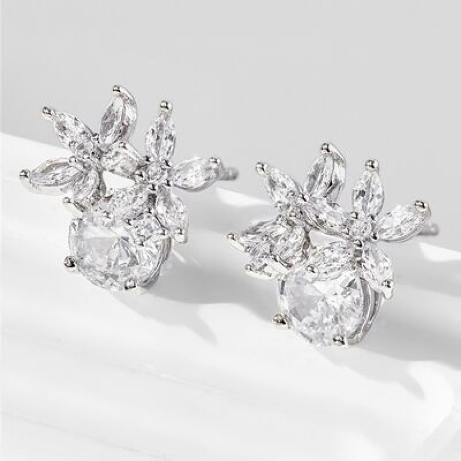 Zircon 925 Sterling Silver Flower Stud Earrings / One Size Apparel and Accessories