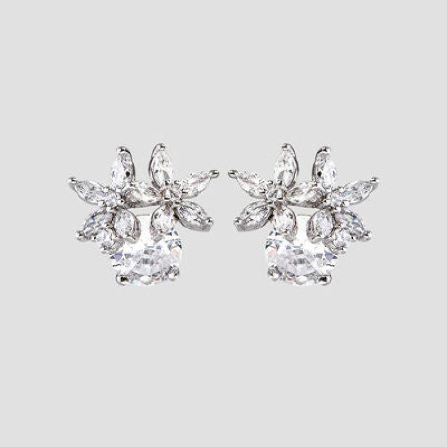Zircon 925 Sterling Silver Flower Stud Earrings / One Size Apparel and Accessories