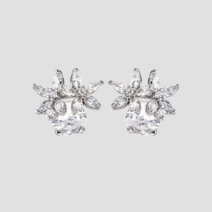 Zircon 925 Sterling Silver Flower Stud Earrings / One Size Apparel and Accessories