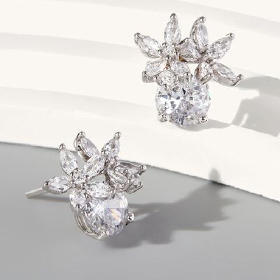 Zircon 925 Sterling Silver Flower Stud Earrings / One Size Apparel and Accessories