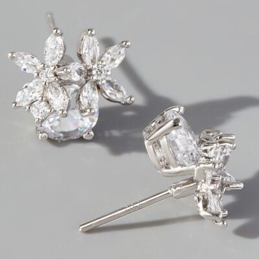 Zircon 925 Sterling Silver Flower Stud Earrings / One Size Apparel and Accessories