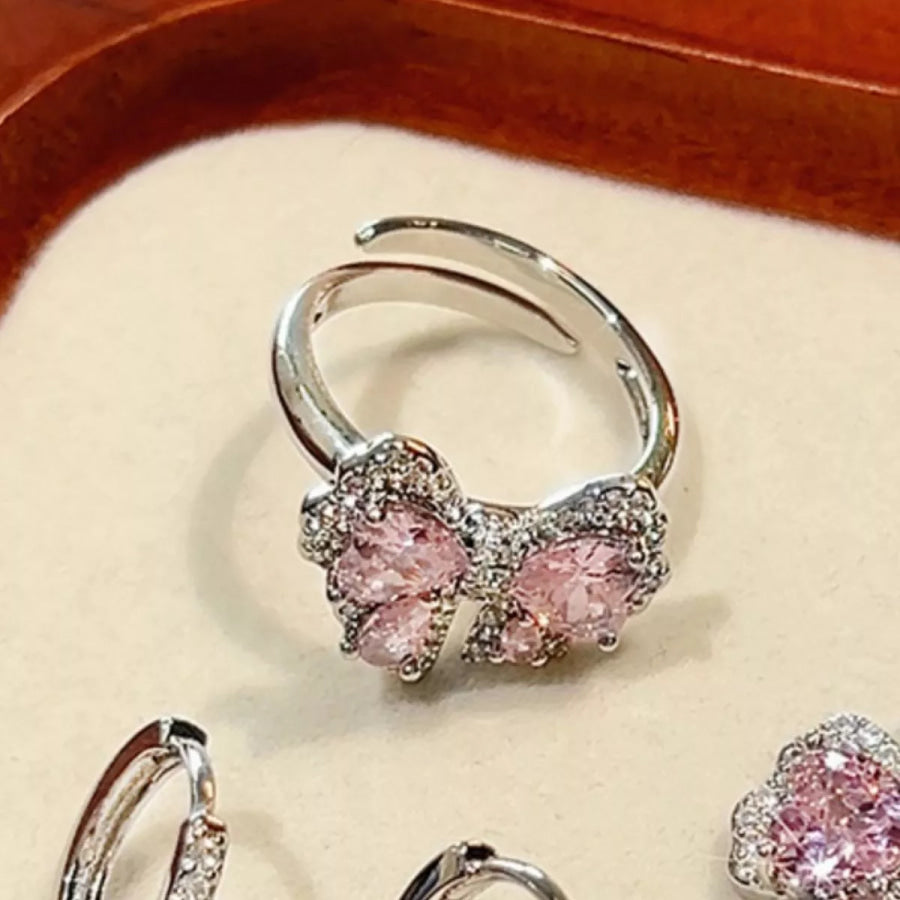 Zircon Bow Bypass Ring Silver / One Size Apparel and Accessories
