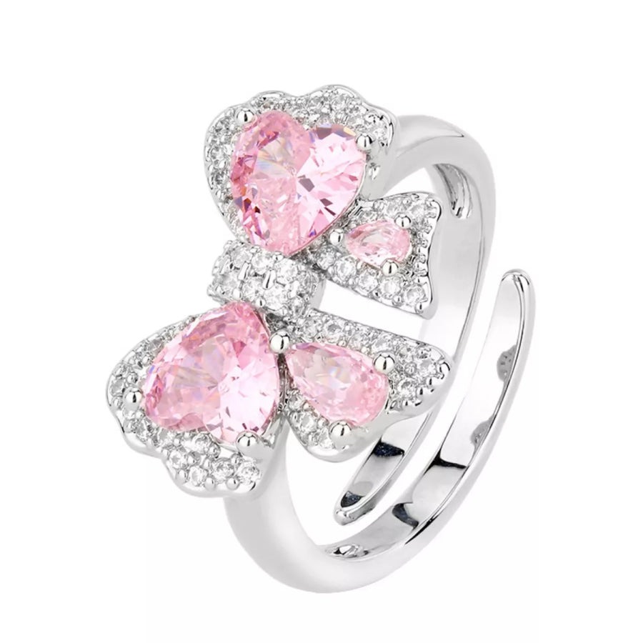 Zircon Bow Bypass Ring Silver / One Size Apparel and Accessories