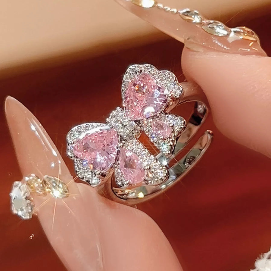 Zircon Bow Bypass Ring Silver / One Size Apparel and Accessories