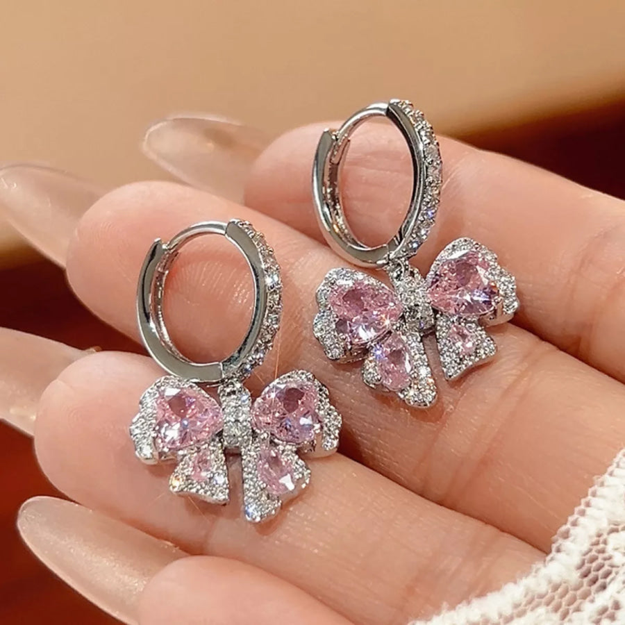 Zircon Bowknot Drop Earrings Silver / One Size Apparel and Accessories