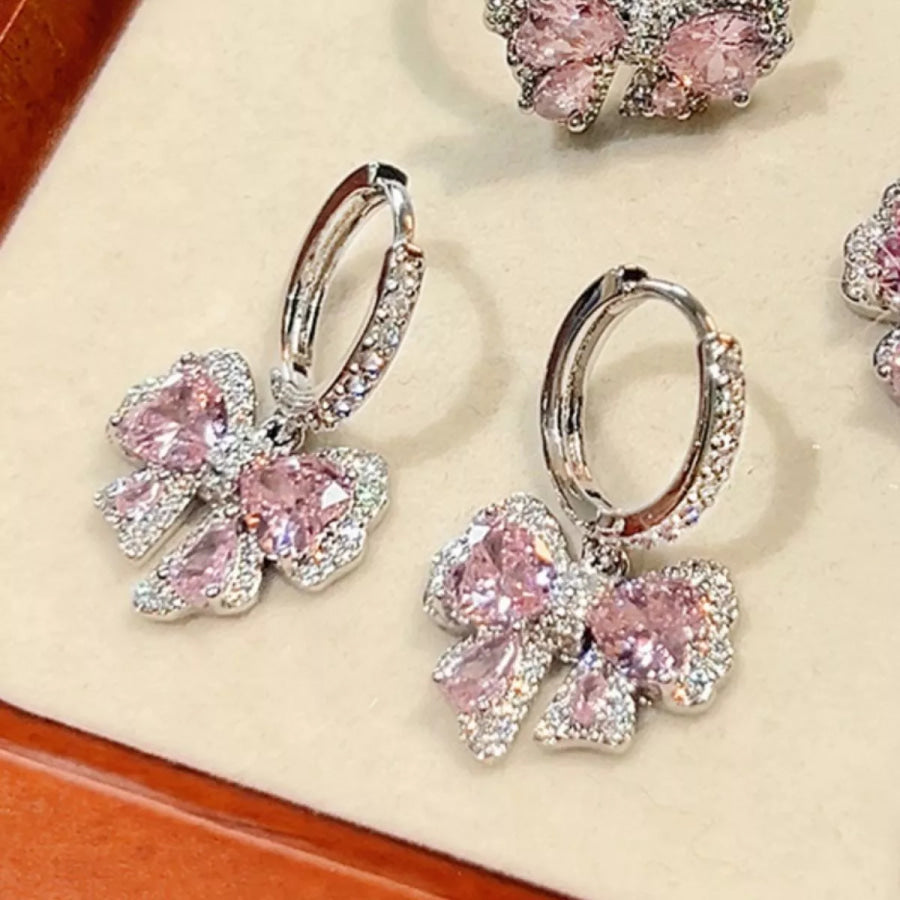 Zircon Bowknot Drop Earrings Silver / One Size Apparel and Accessories