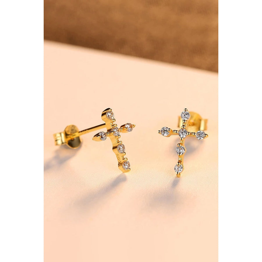 Zircon Cross 925 Sterling Silver Earrings Gold / One Size