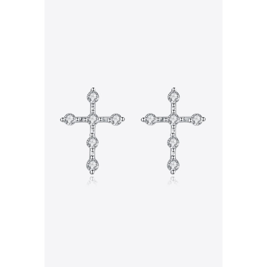 Zircon Cross 925 Sterling Silver Earrings Silver / One Size