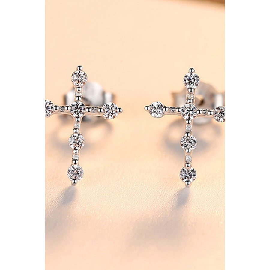 Zircon Cross 925 Sterling Silver Earrings