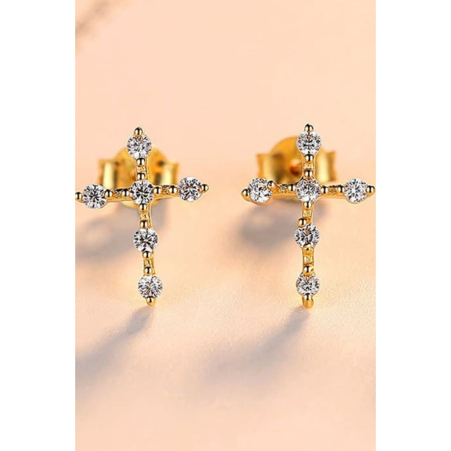 Zircon Cross 925 Sterling Silver Earrings