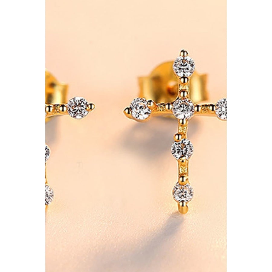 Zircon Cross 925 Sterling Silver Earrings