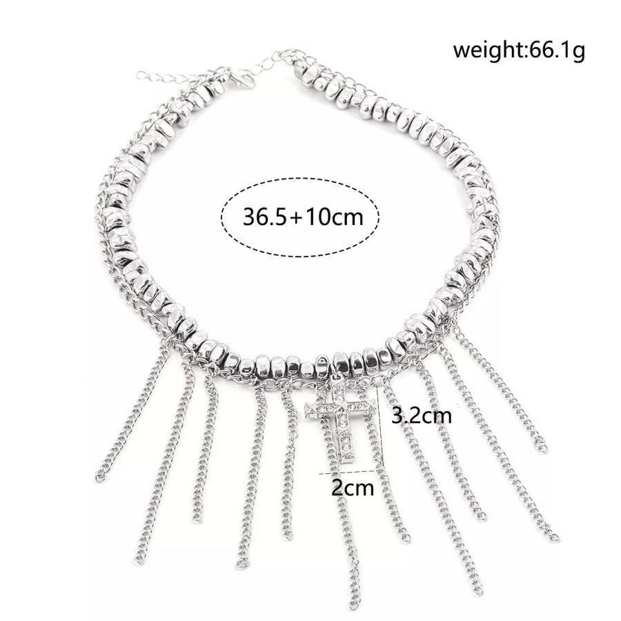 Zircon Cross Tassel Choker Necklace Silver / onesize Apparel and Accessories