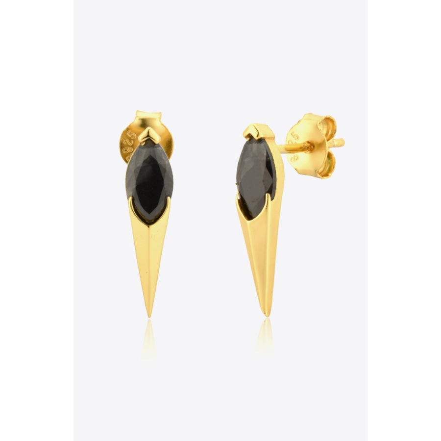 Zircon Decor 925 Sterling Silver Earrings Gold/Black / One Size