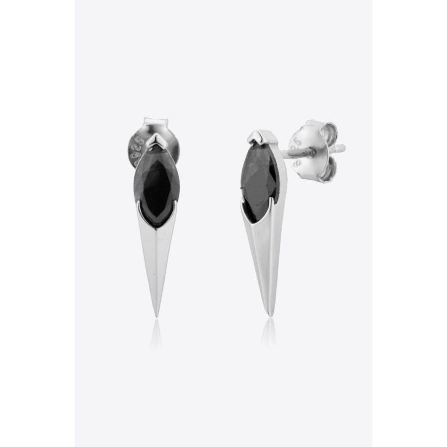 Zircon Decor 925 Sterling Silver Earrings Silver/Black / One Size