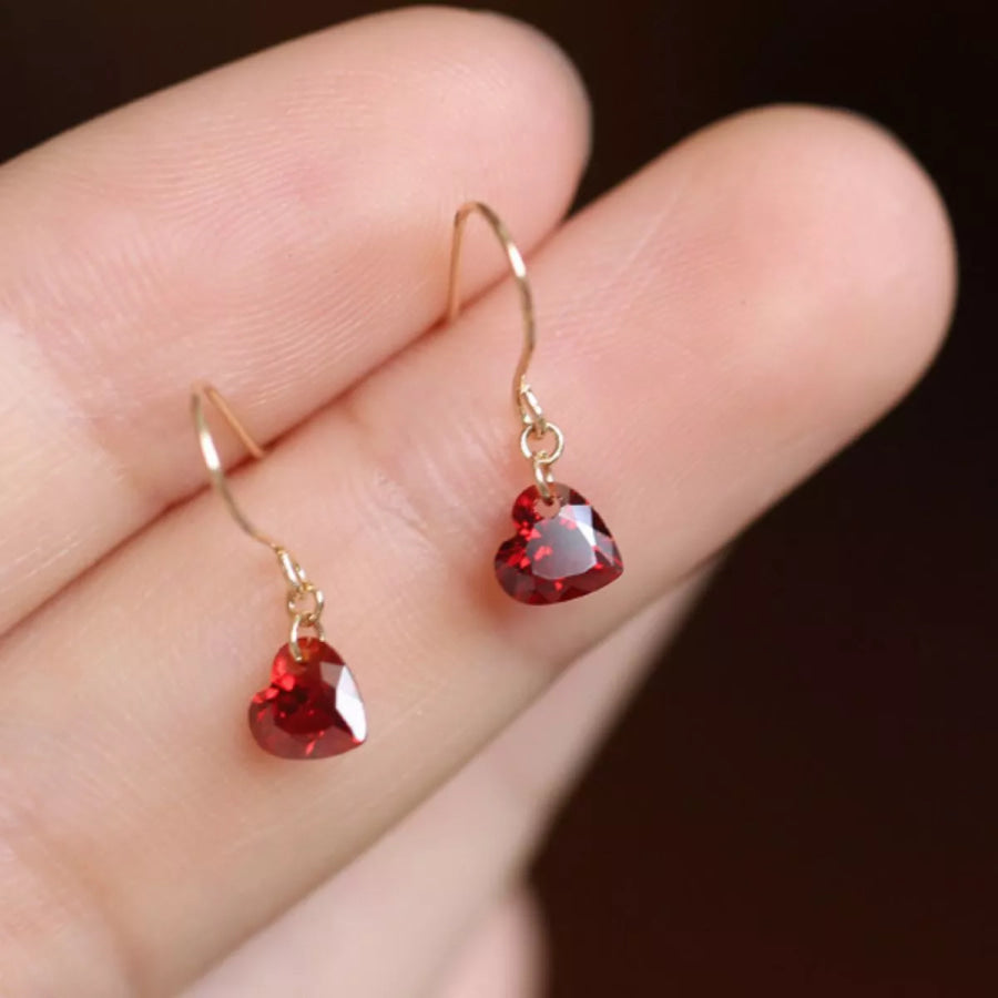 Zircon Heart Drop Earrings Red / One Size Apparel and Accessories
