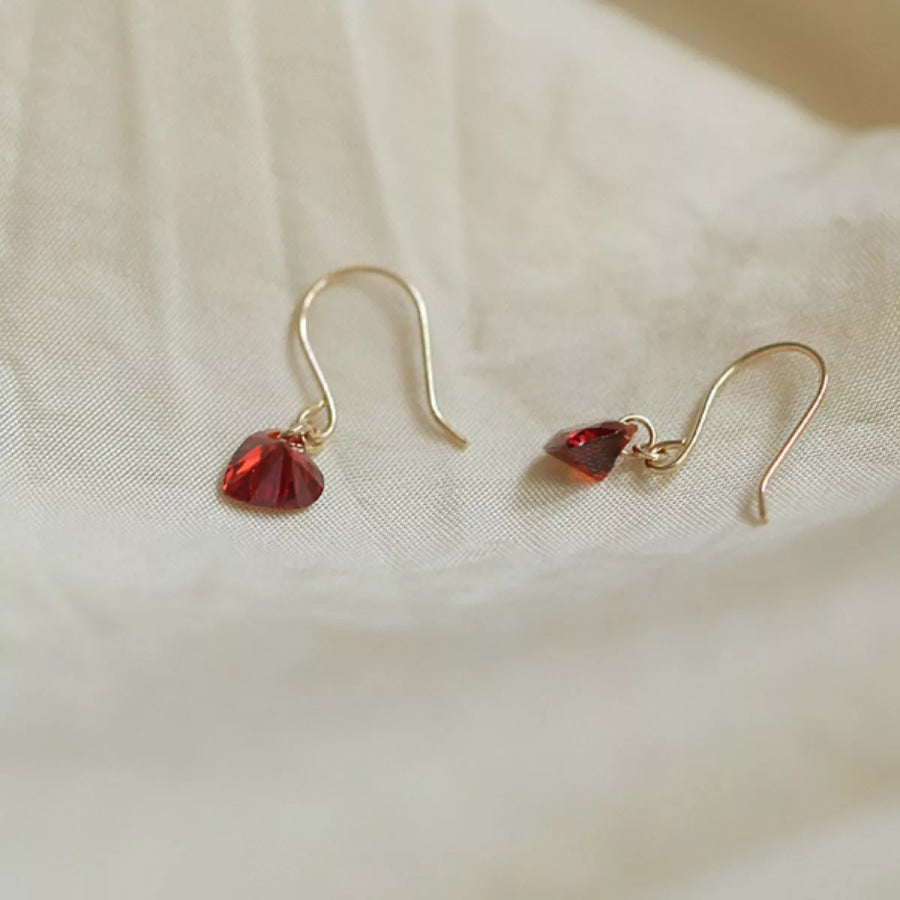 Zircon Heart Drop Earrings Red / One Size Apparel and Accessories